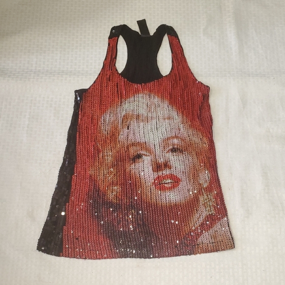 Tops - Vibrant Red and Black  Graphic Sequin Tank Top